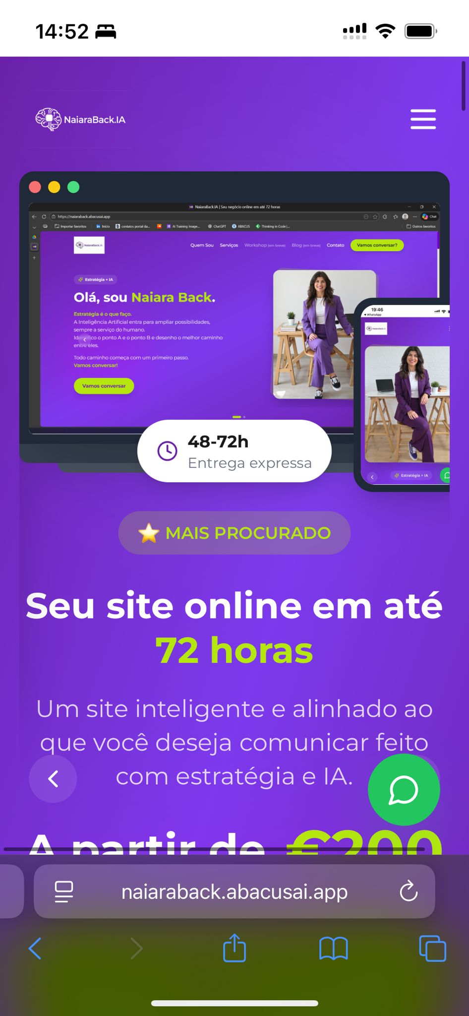 Screenshot mobile do site NaiaraBack.IA